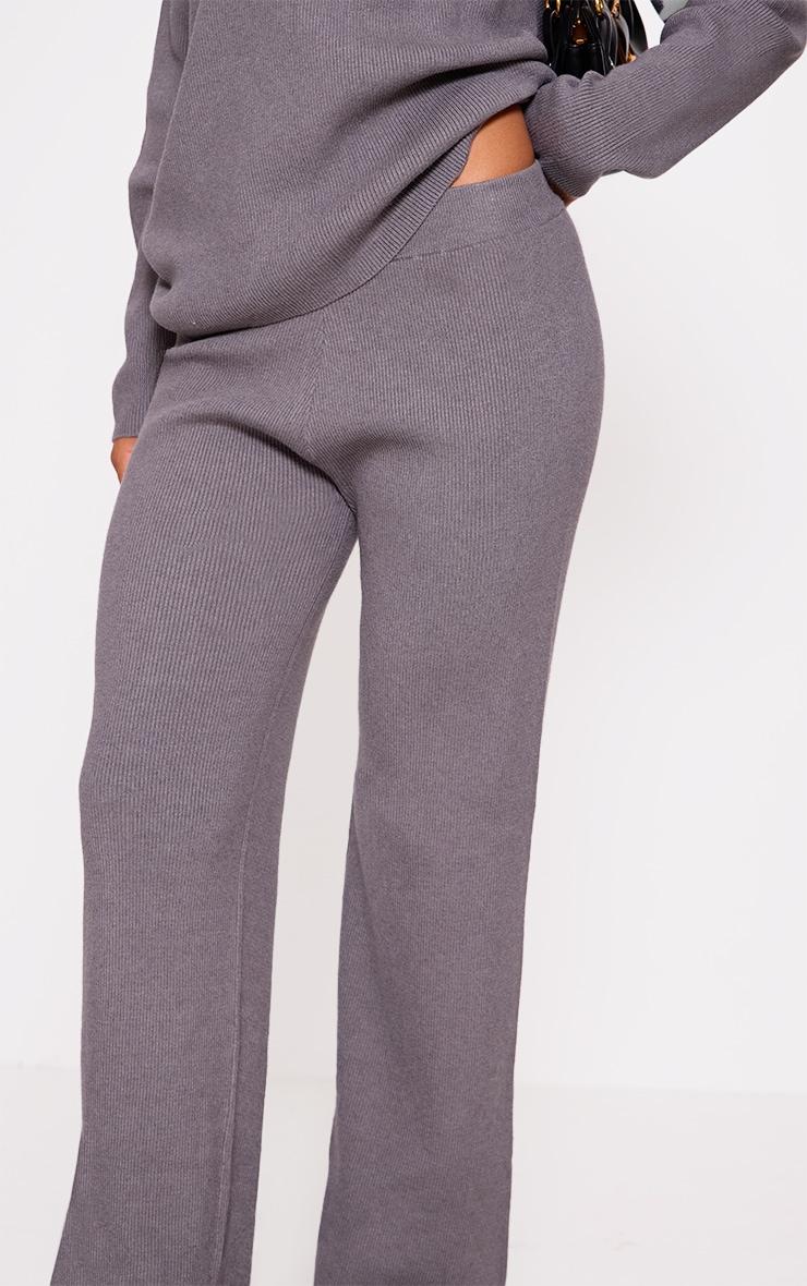 Grey Light Rib Knit Wide Leg Pants Product Image