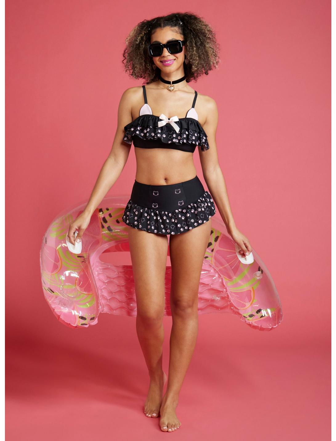 Black Cat Ruffle Swim Top Product Image