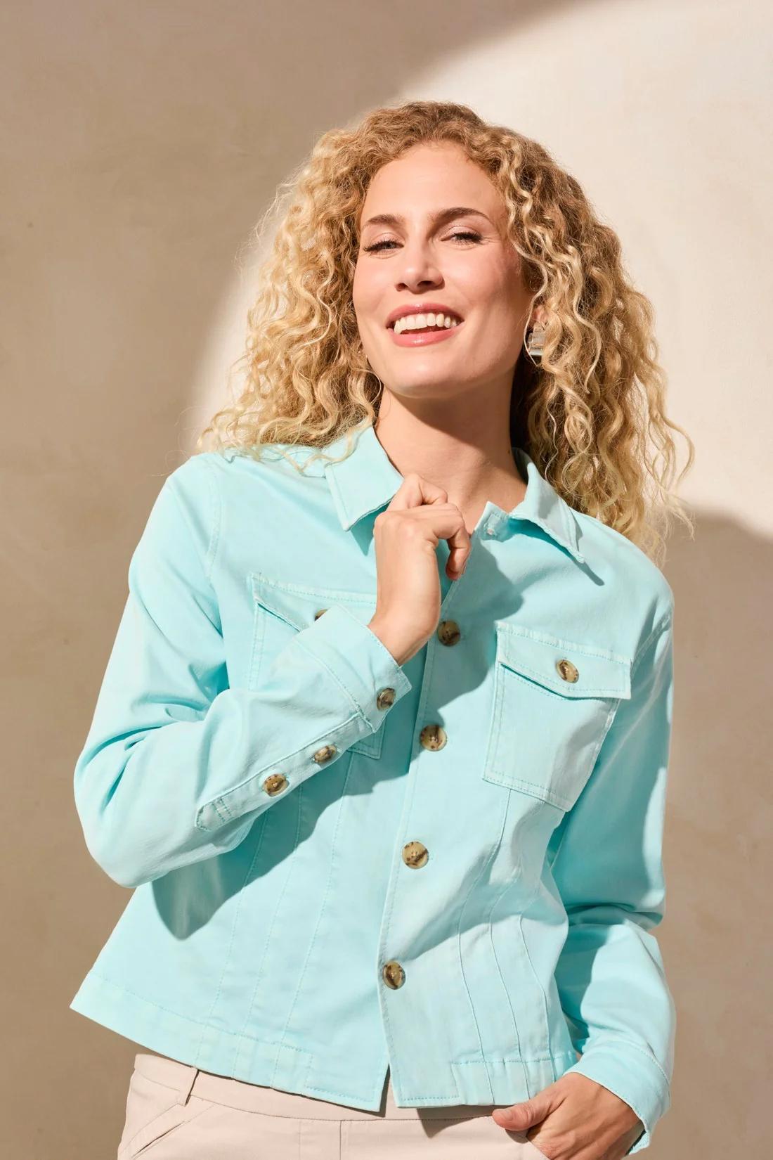Comfort Stretch Button-Front Denim Jacket Product Image
