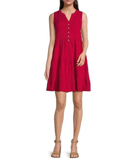 Westbound Sleeveless Button Front Tiered Dress Product Image