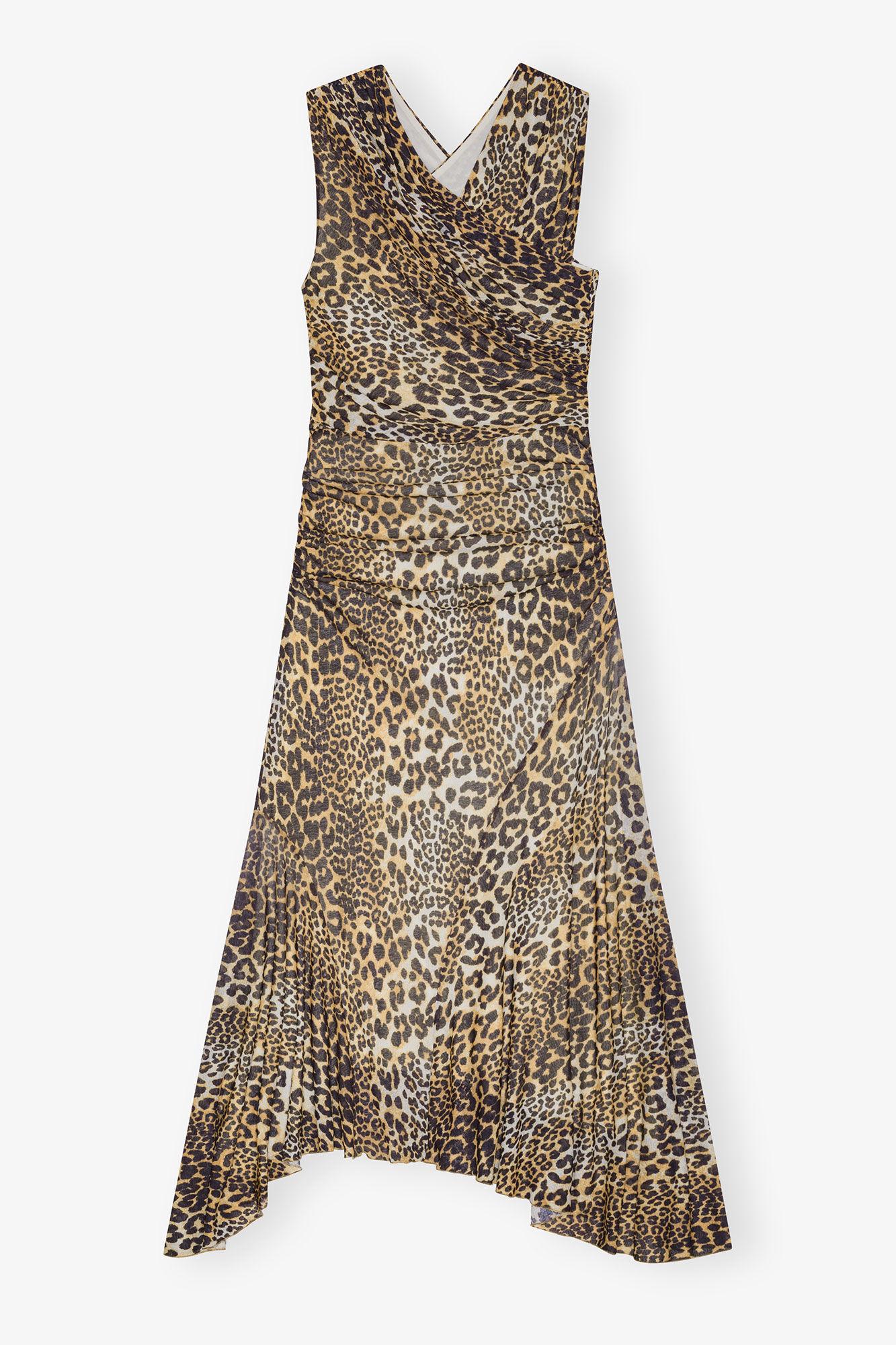 Leopard Marl Mesh Long Ruched Crossover Dress Product Image