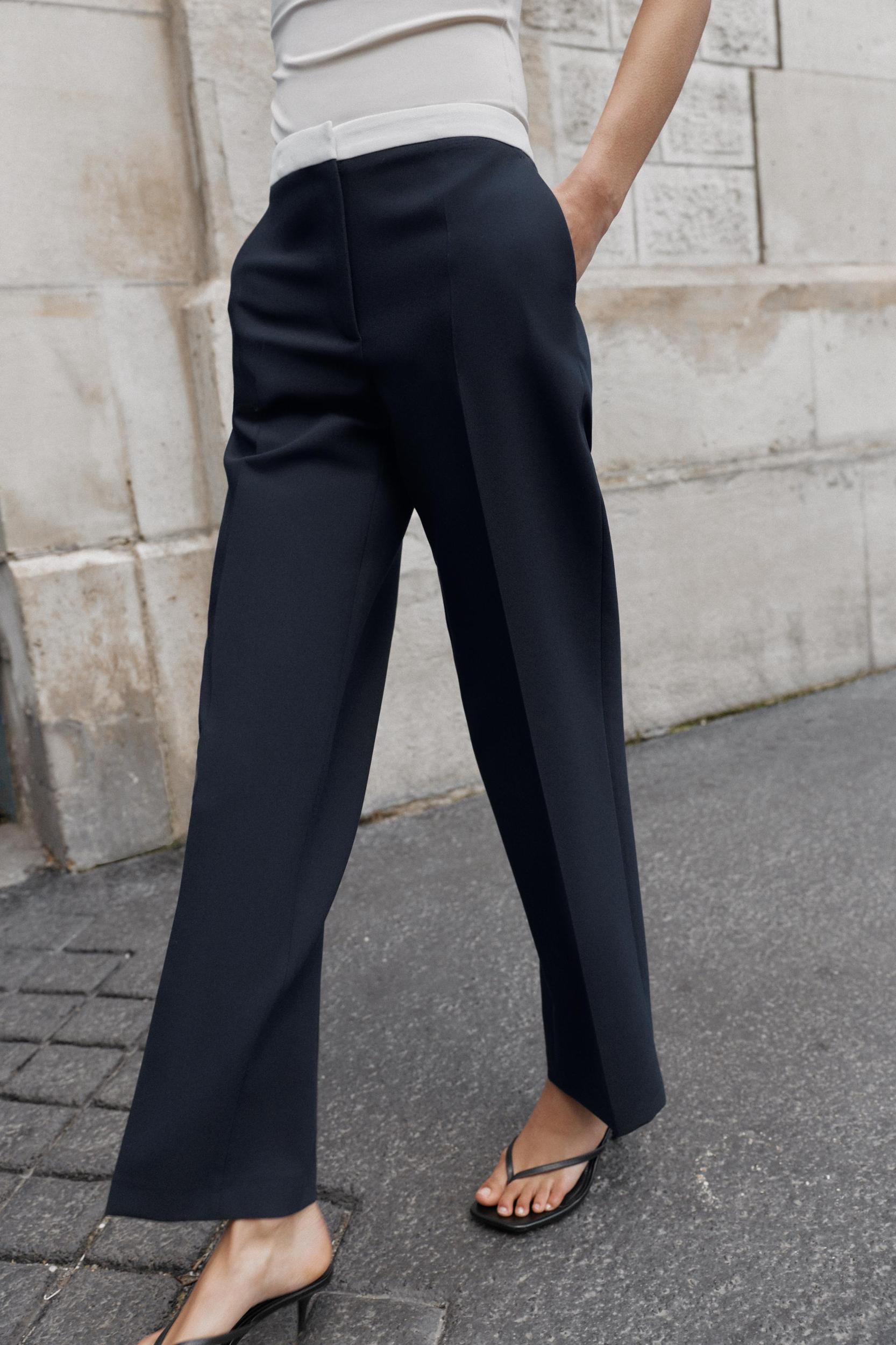 CONTRAST WAIST STRAIGHT LEG PANTS Product Image