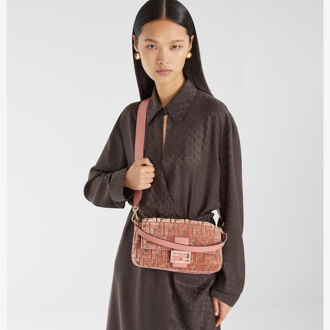 BaguettePink FF jacquard velvet bag Product Image