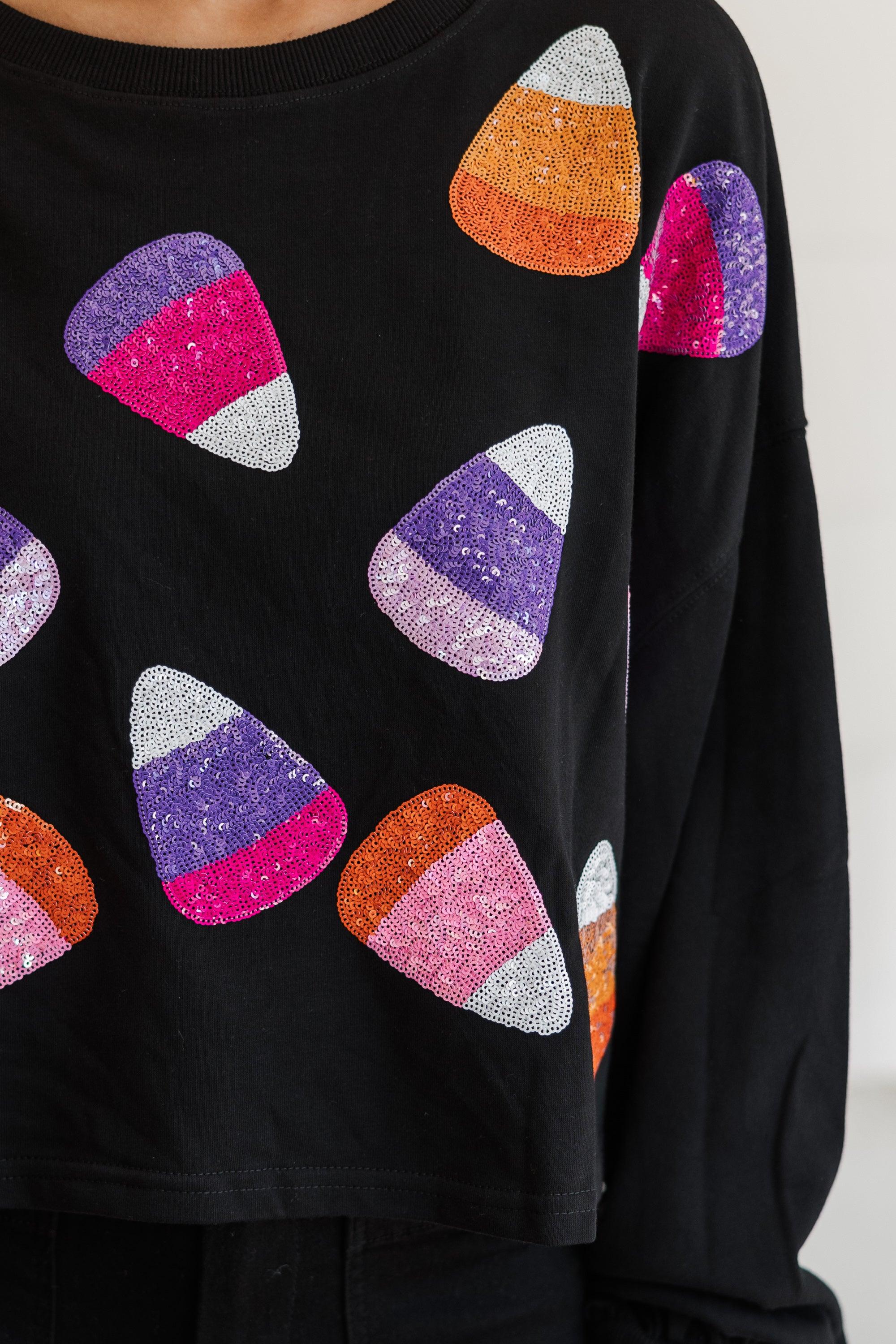 Candy Corn Craze Black Sequin Pullover Female Product Image
