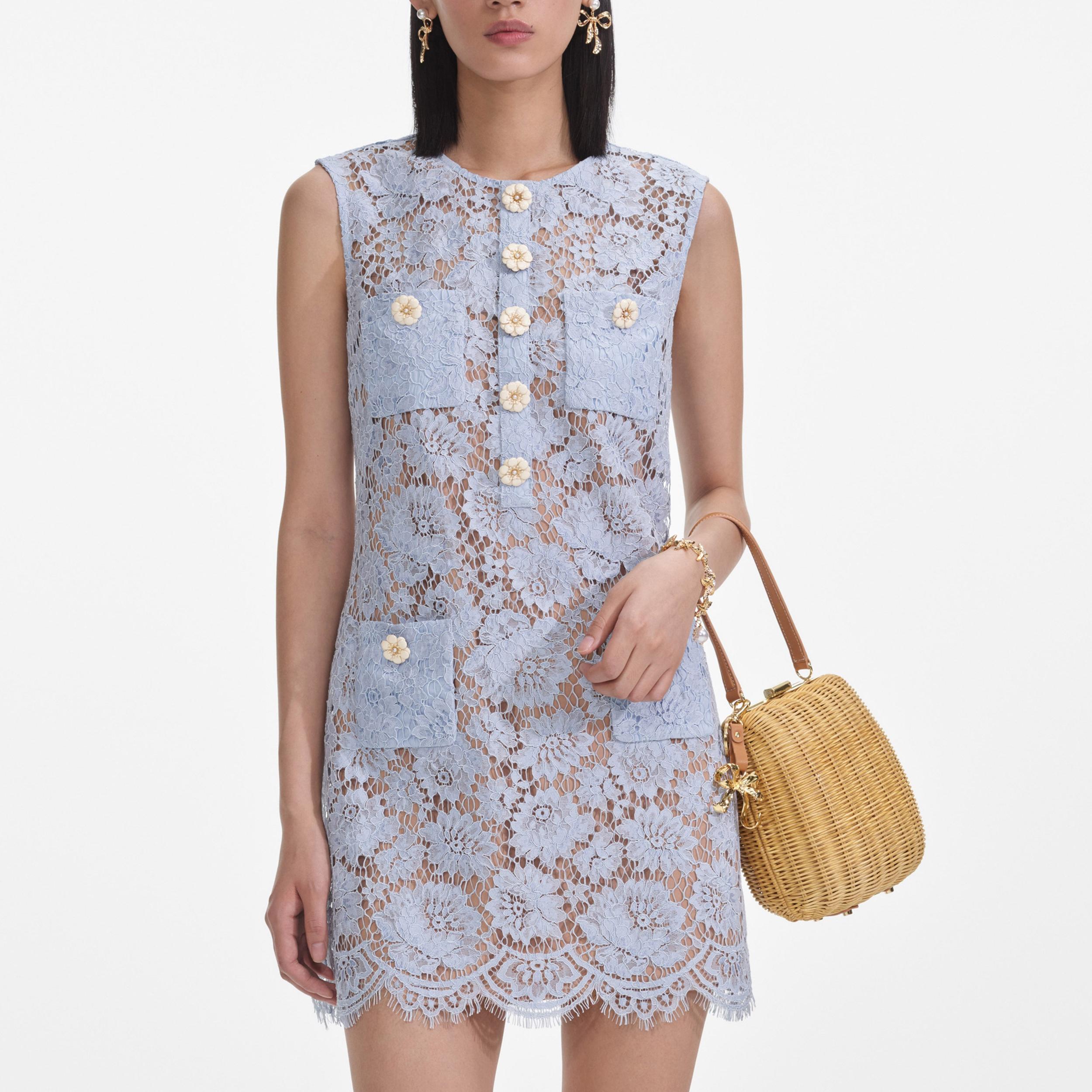 Blue Fine Lace Mini Dress Product Image