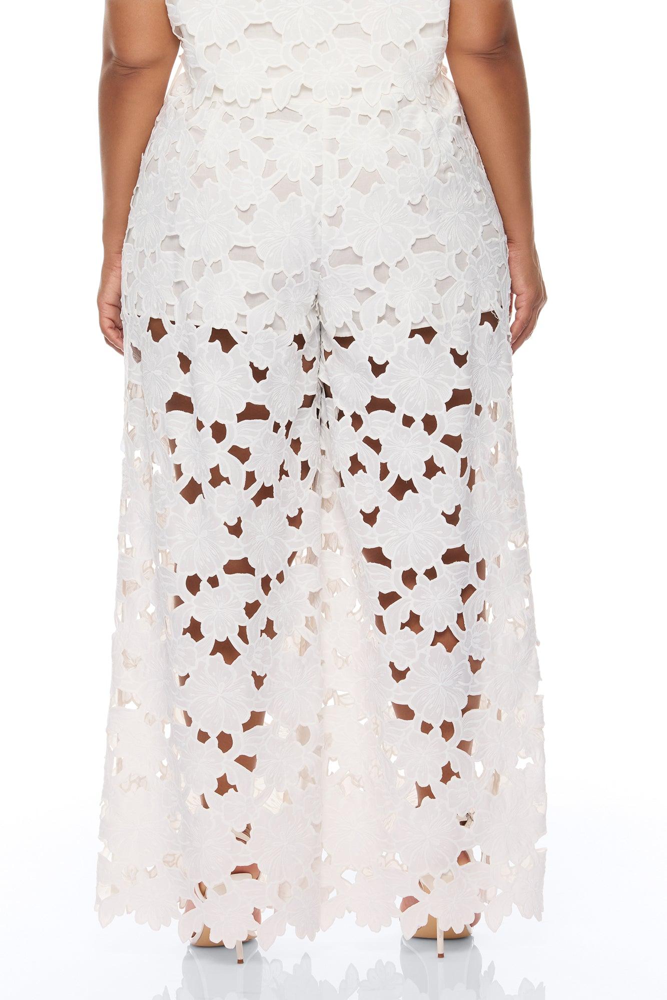 Kierra Wide Leg Embroidered Pant - White Female Product Image