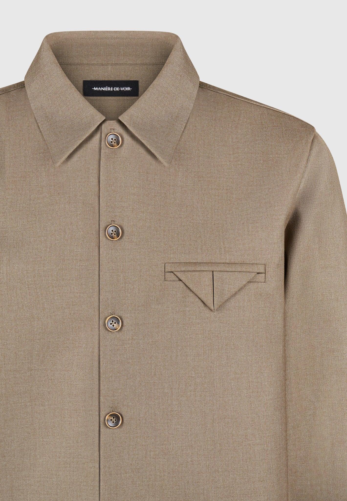 Leo - Hatched Tailored Long Sleeve Overshirt - Khaki Male Product Image