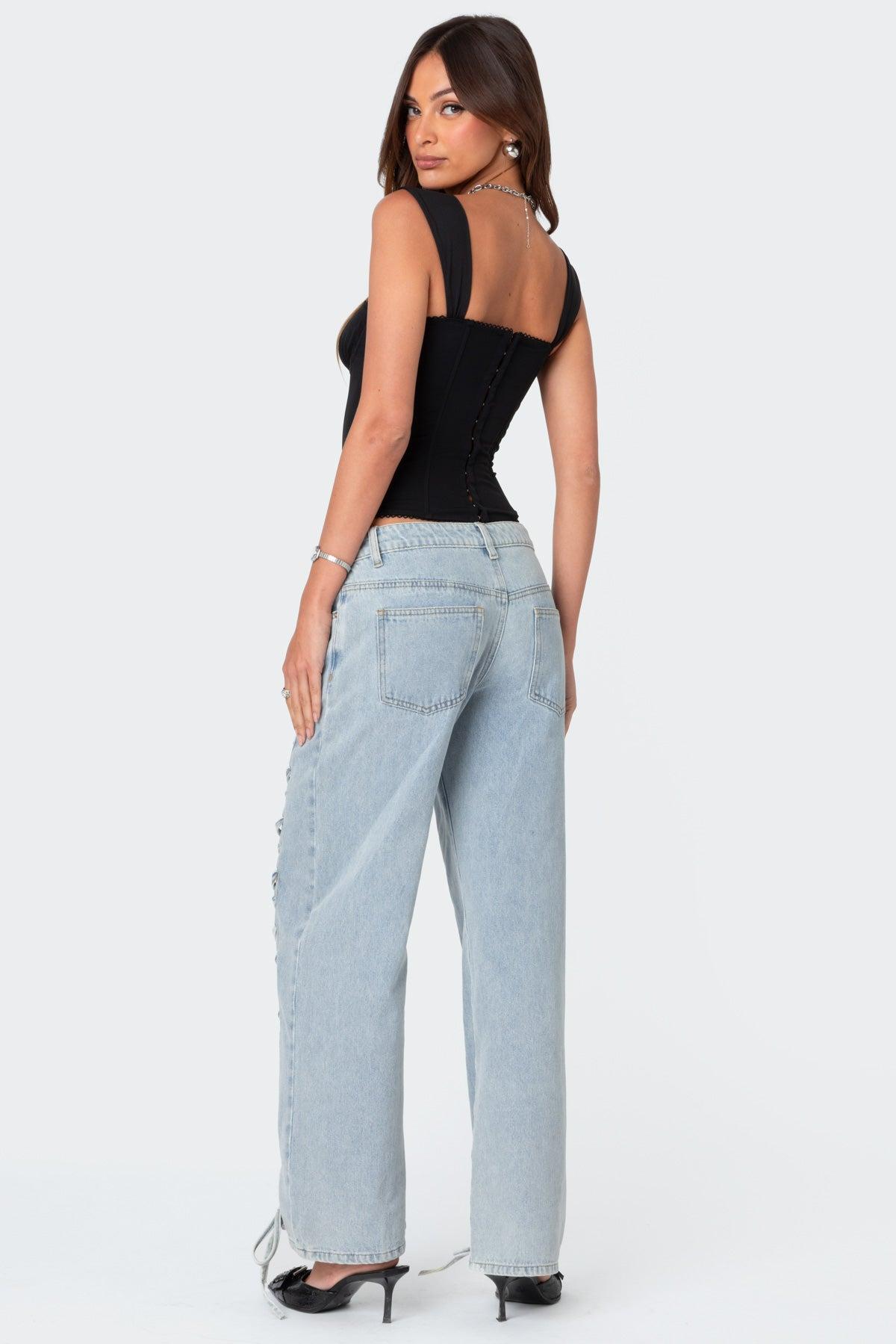 Laced Up Low Rise Baggy Jeans Product Image