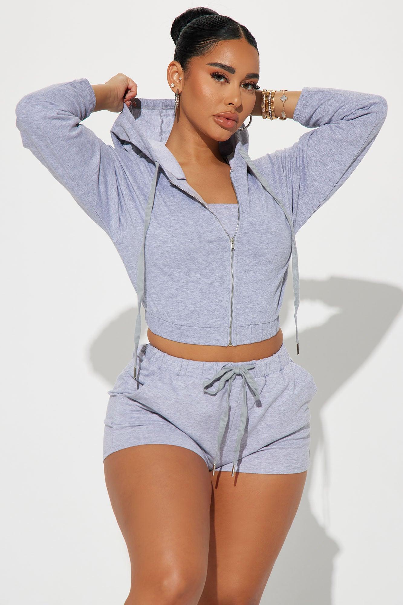 High Maintenance 3 Piece Lounge Short Set - Heather Grey Product Image