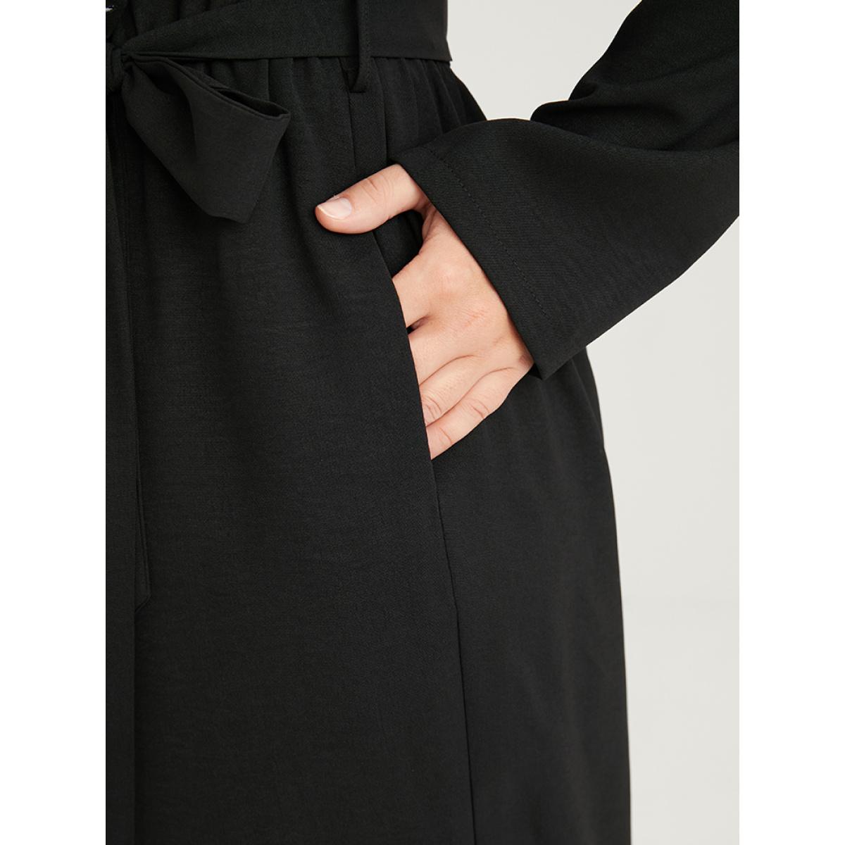 Plus Size Black Solid Embroidered Pocket Belted Jumpsuit Women Elegant Long Sleeve V-neck Dailywear Loose Jumpsuits BloomChic 14-16/1X Product Image