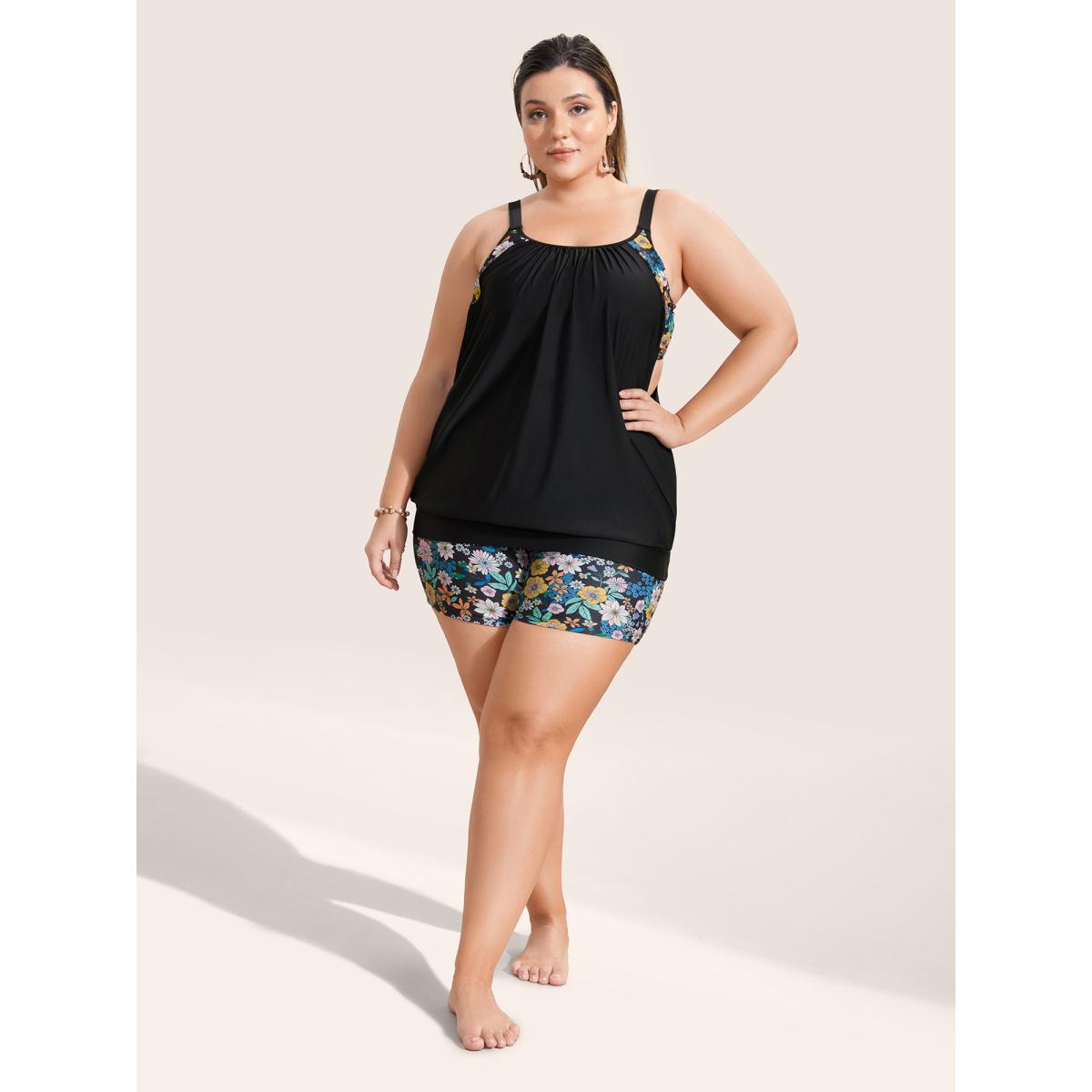 Plus Size Ditsy Floral High Rise Skinny Swim Bottom Women's Swimwear Black Beach Non High stretch Skinny High Rise Curve Swim Bottoms BloomChic 18-20/2X Product Image