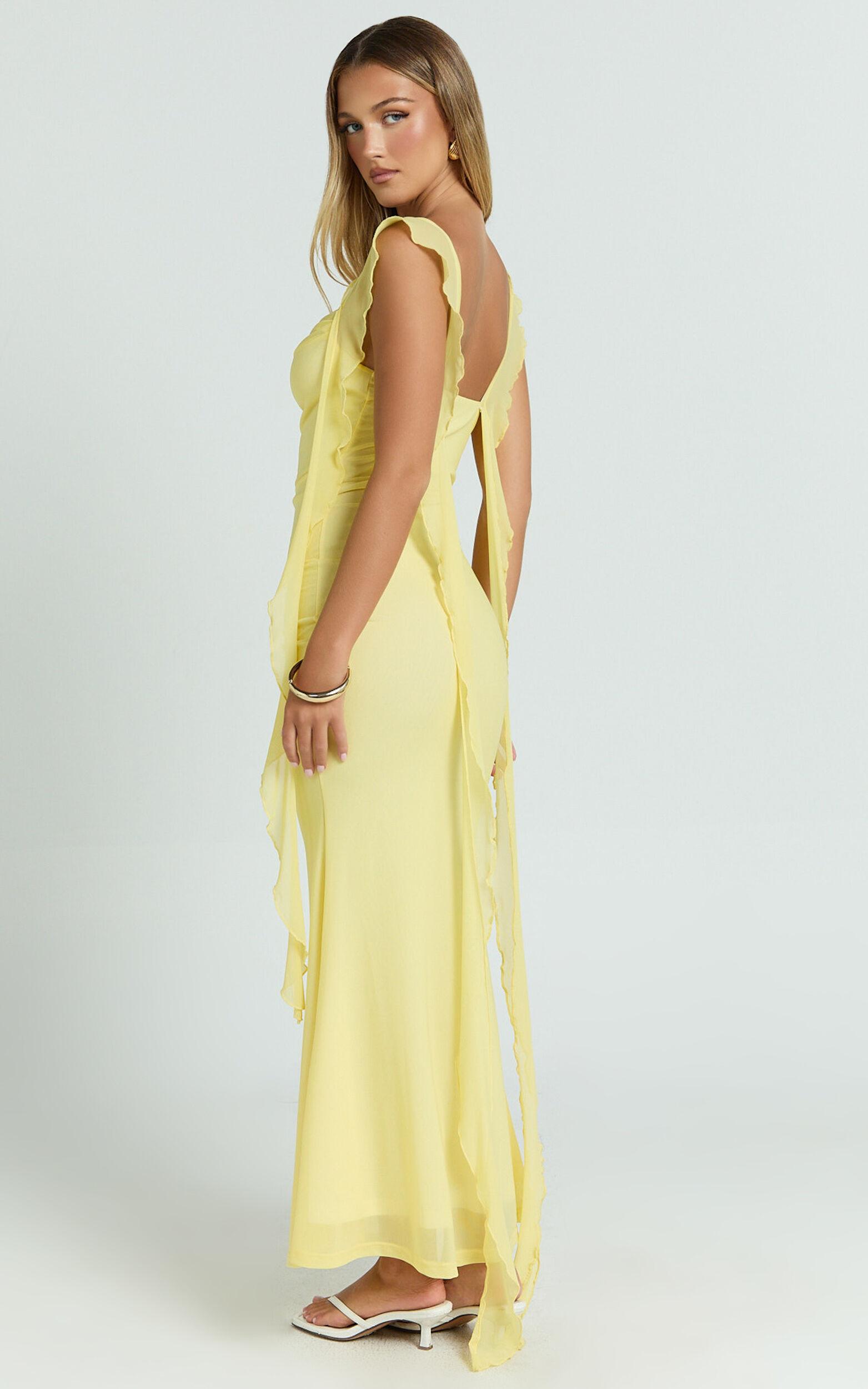 Rosha Maxi Dress - Ruffle Strap Dress in Butter Product Image