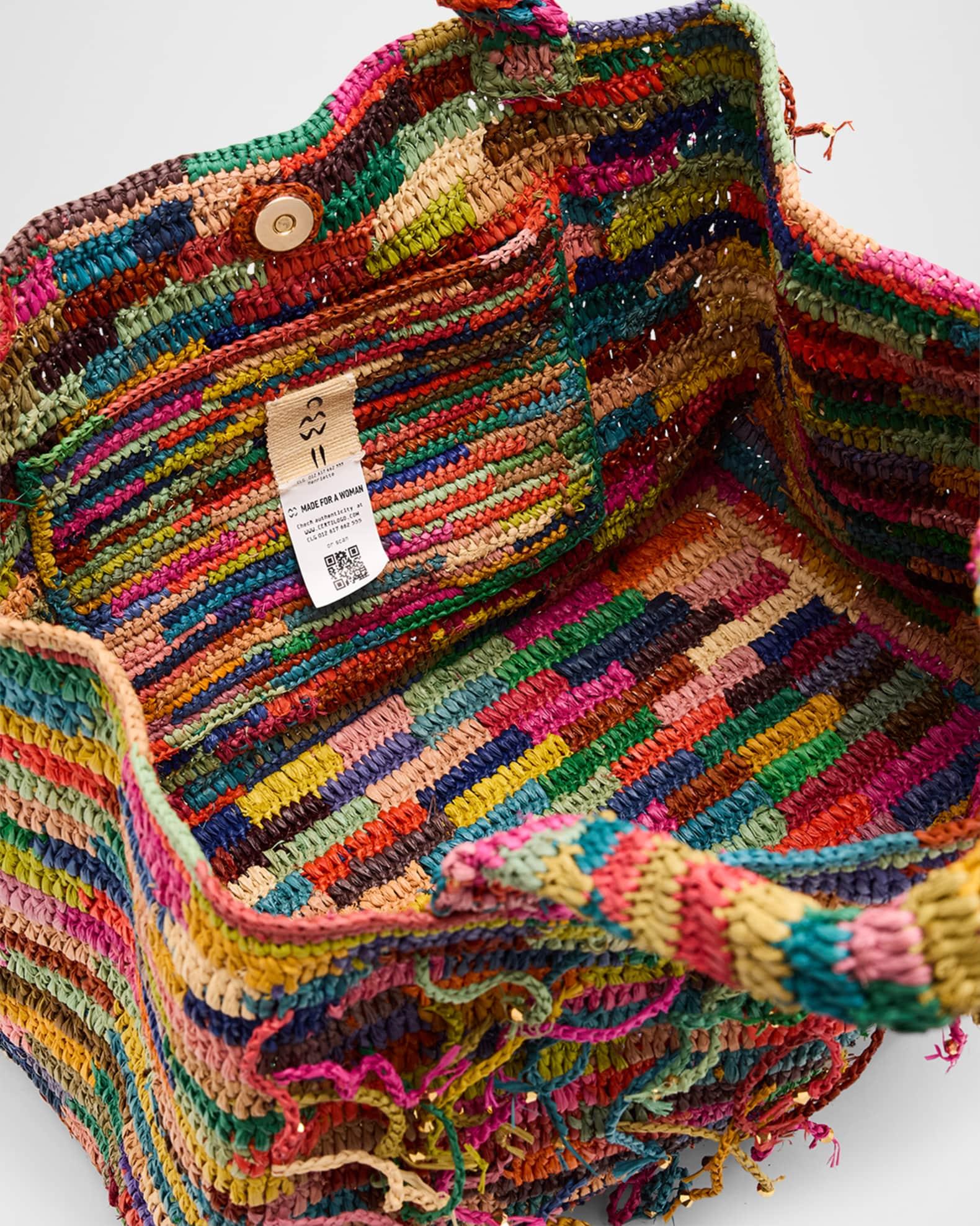 Spaghetti Woven Tote Bag with Beaded Fringe Product Image