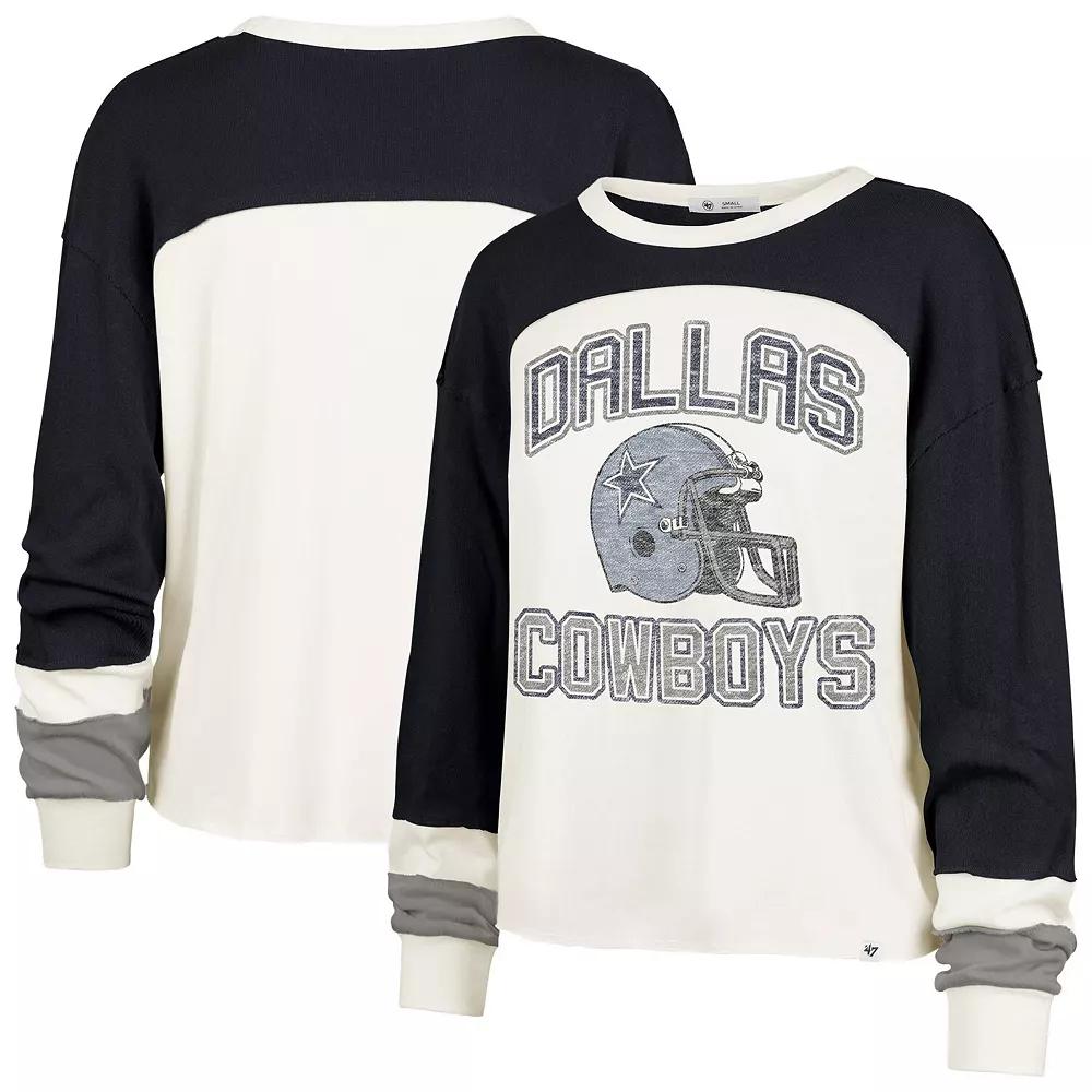 Womens 47 Cream Dallas Cowboys Double Header Curve Raglan Long Sleeve Crop Top Product Image