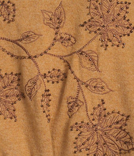 Democracy Beaded Floral Embroidered V-Neck Long Sleeve Top Product Image