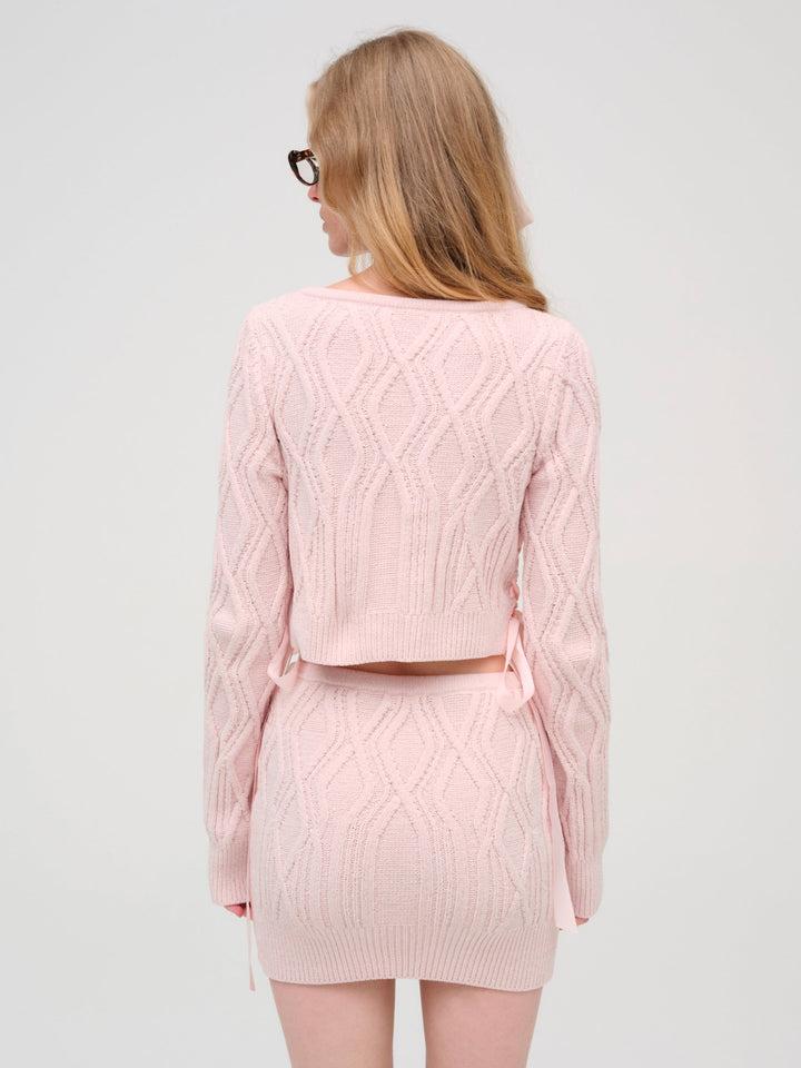 Chenille Cable Knit Mini Skirt — Pink Product Image