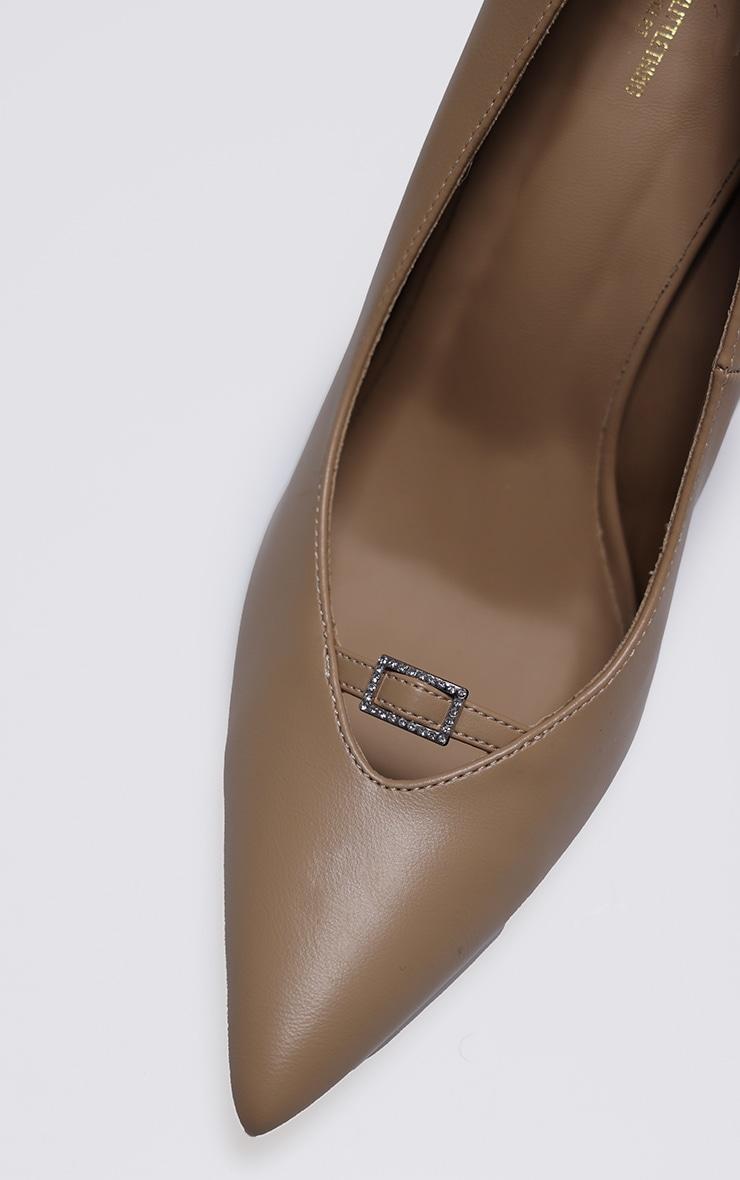 Beige Wide Fit PU Diamante Buckle Detail High Stiletto Court Heels Product Image