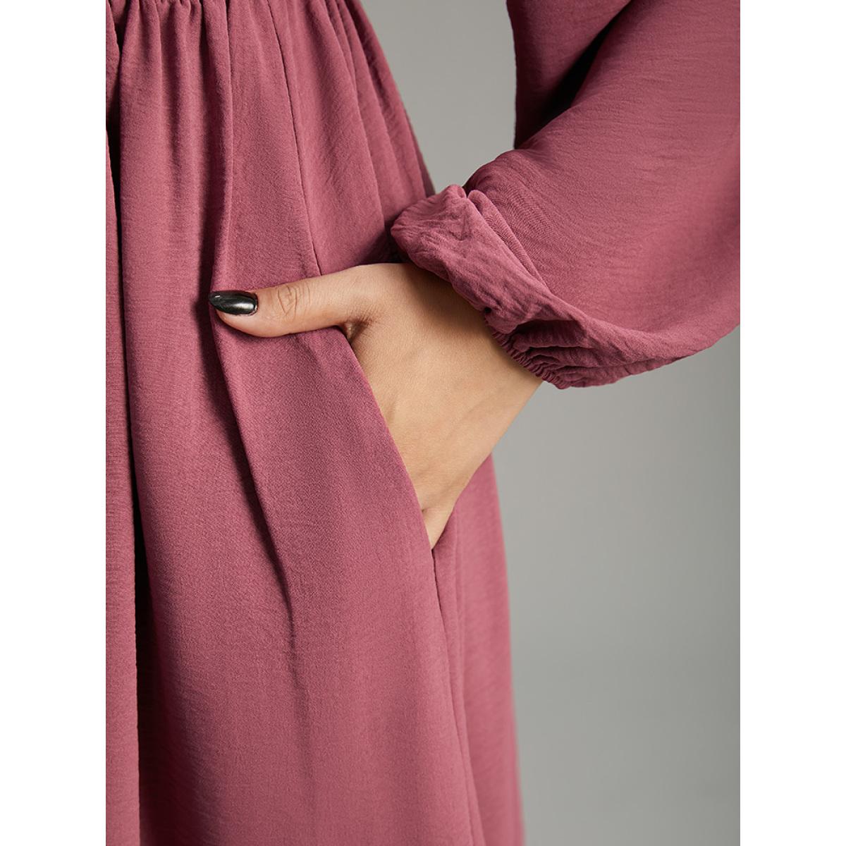 Plus Size Crochet Lace Square Neck Elastic Cuffs Dress DustyPink Women Elegant Elastic cuffs Square Neck Long Sleeve Curvy Midi Dress BloomChic 14-16/1X Product Image