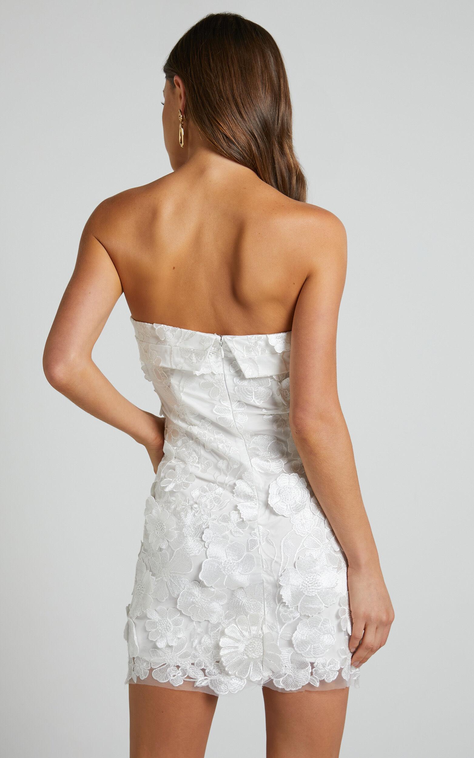 Wren Mini Dress - Strapless Bodycon Garden Flowers Dress in White Product Image