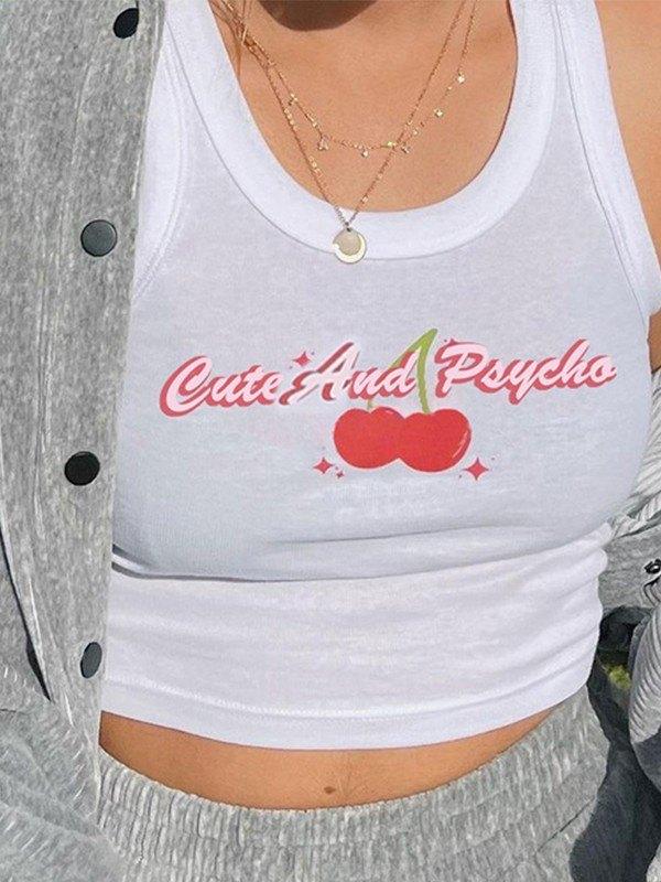 Cherry Print Y2K Crop Tank Top Product Image