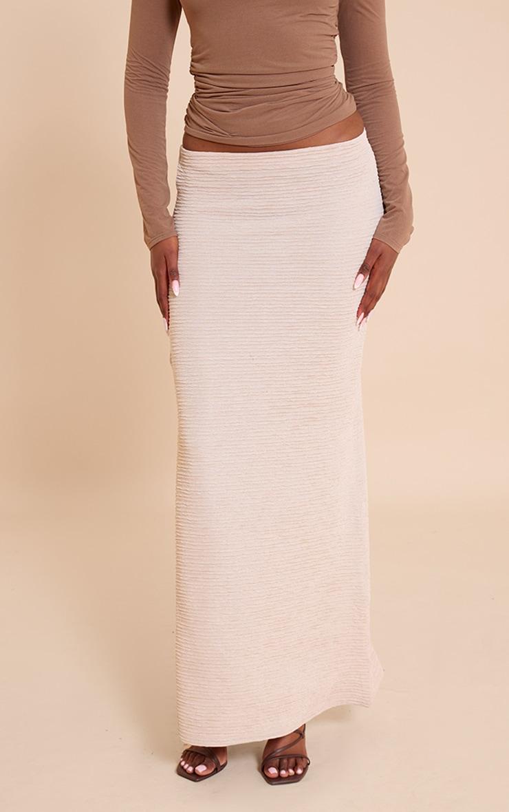 Beige Textured Jersey Mid Rise Maxi Skirt Product Image