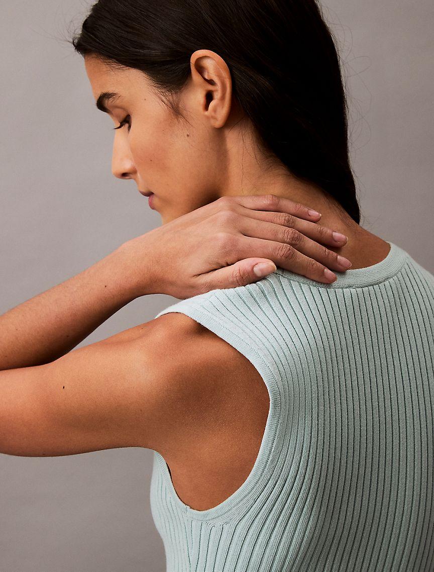 Smooth Cotton Rib Sweater Midi V-Neck Dress Product Image