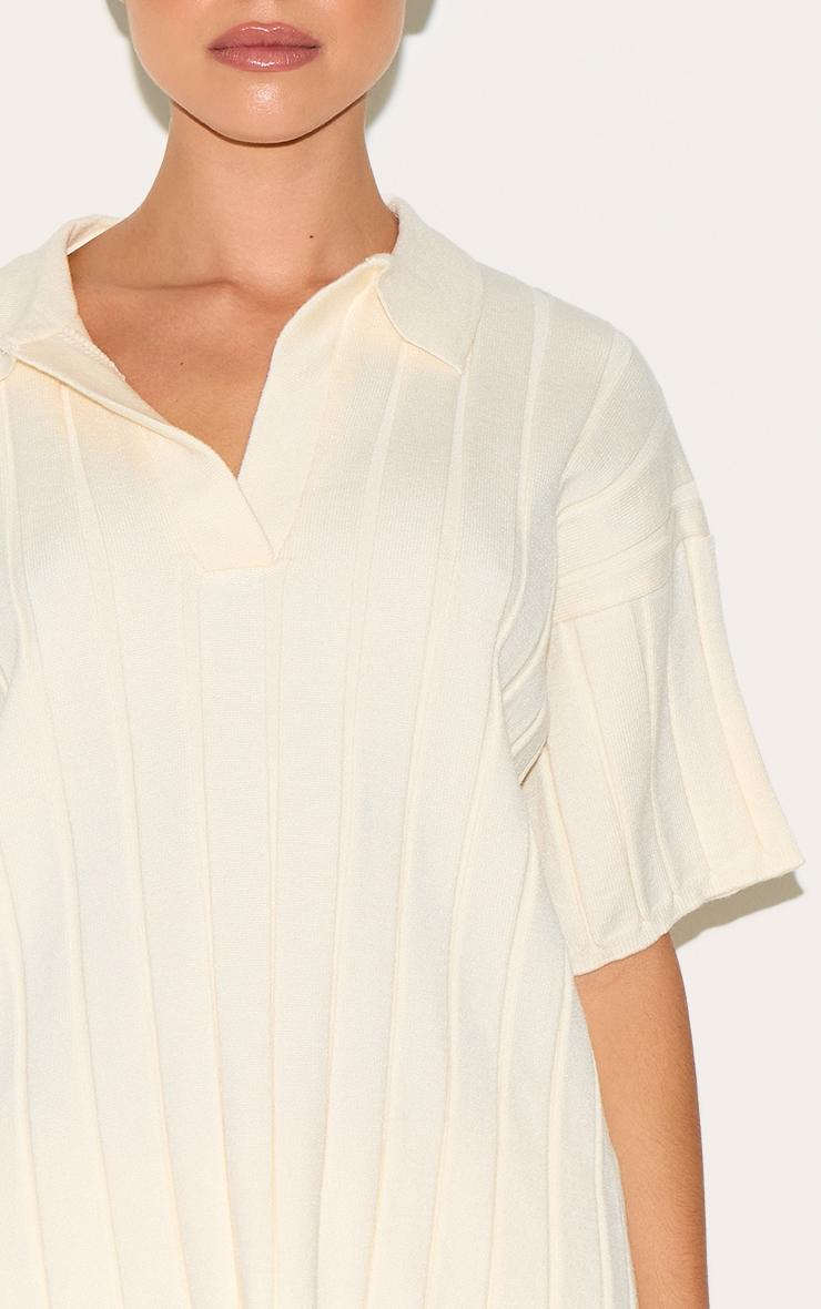 Cream Rib Knit Oversized Polo Top Product Image