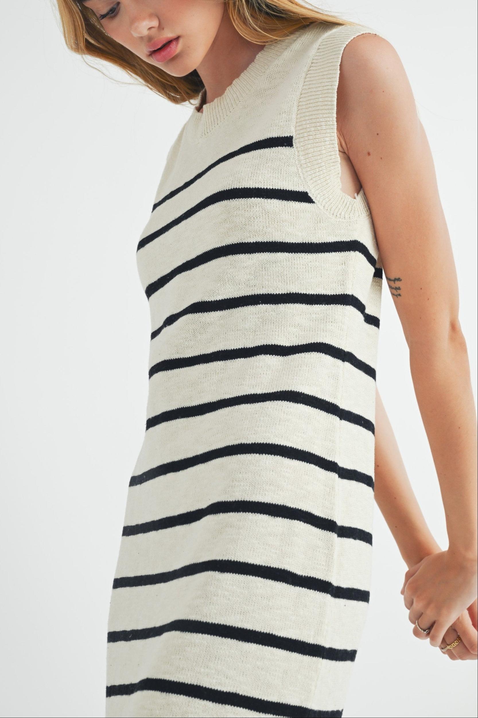 Sleeveless Stripe Sweater Maxi Dress Product Image