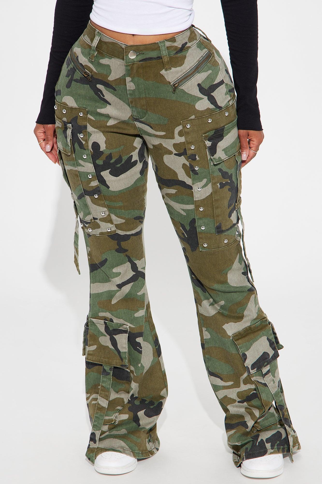 Do You Mind Camo Flare Pant - Olive/combo Product Image