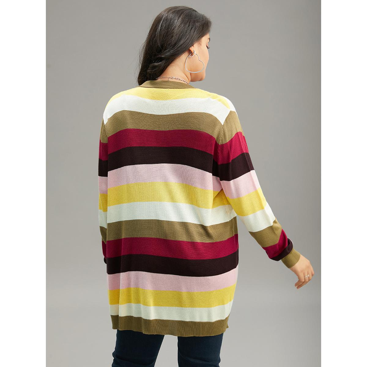 Plus Size Supersoft Essentials Rainbow Striped Patched Pocket Open Front Cardigan Multicolor Women Casual Loose Long Sleeve Everyday Cardigans BloomChic 14-16/1X Product Image