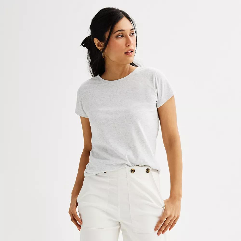 Petite Sonoma Goods For Life® Everyday Short Sleeve Crewneck Tee, Women's, Size: Large Petite, Light Gray Grey Product Image