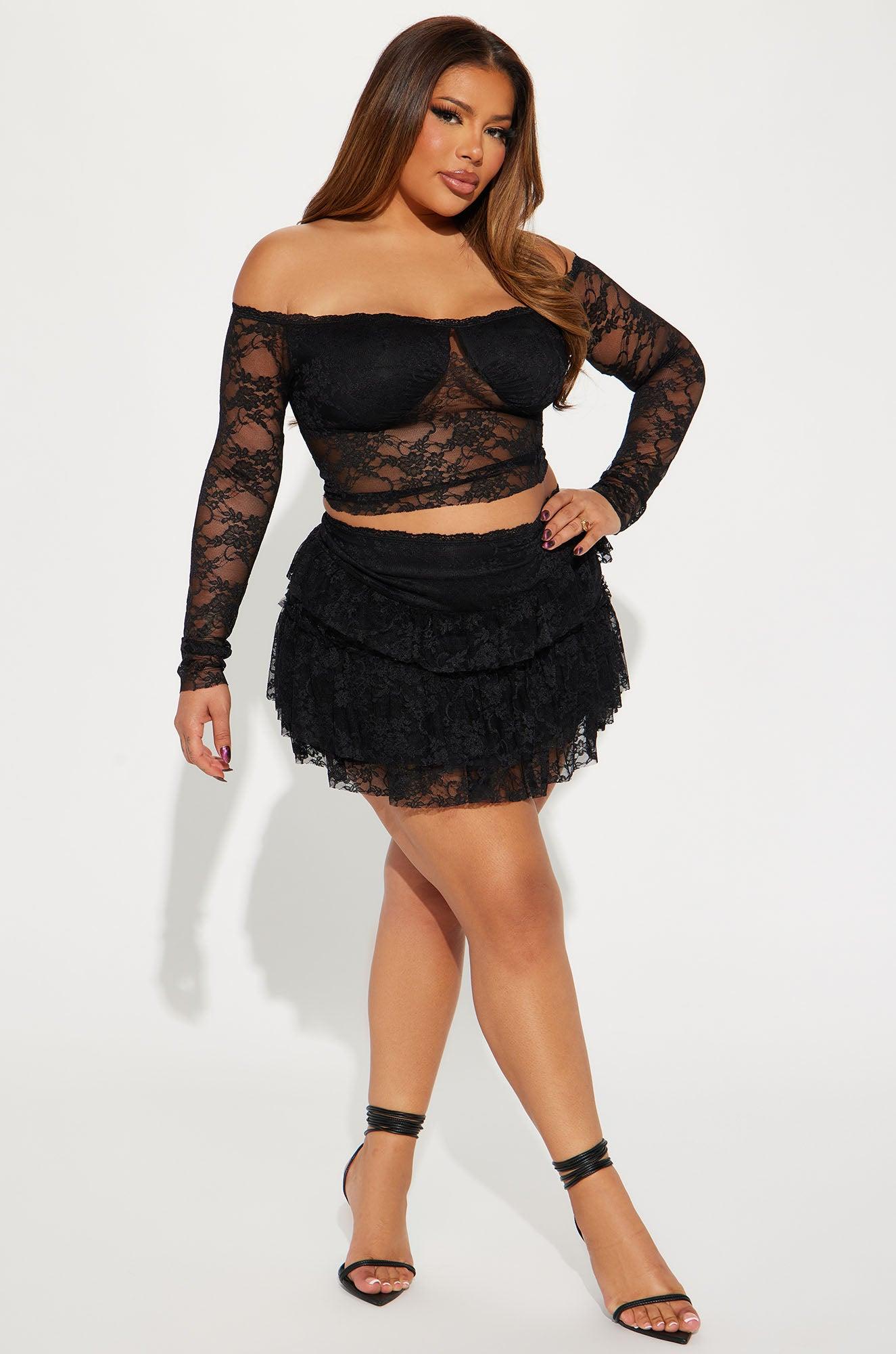 Adryana Ruffled Lace Skirt Set - Black Product Image