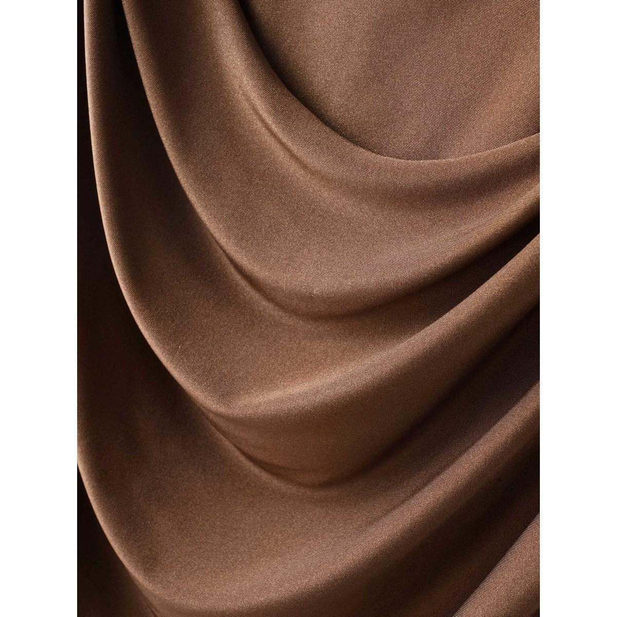 Plus Size Solid Cowl Neck Bodycon Dress Browncoffeecolor Women Elegant Pleated Cowl Neck Long Sleeve Curvy BloomChic 22-24/3X Product Image