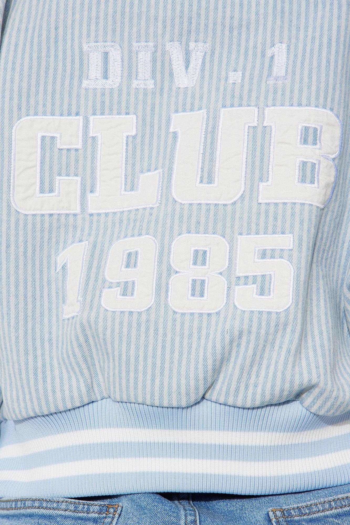 So Classic Cropped Pinstripe Denim Jacket - Blue/combo Product Image