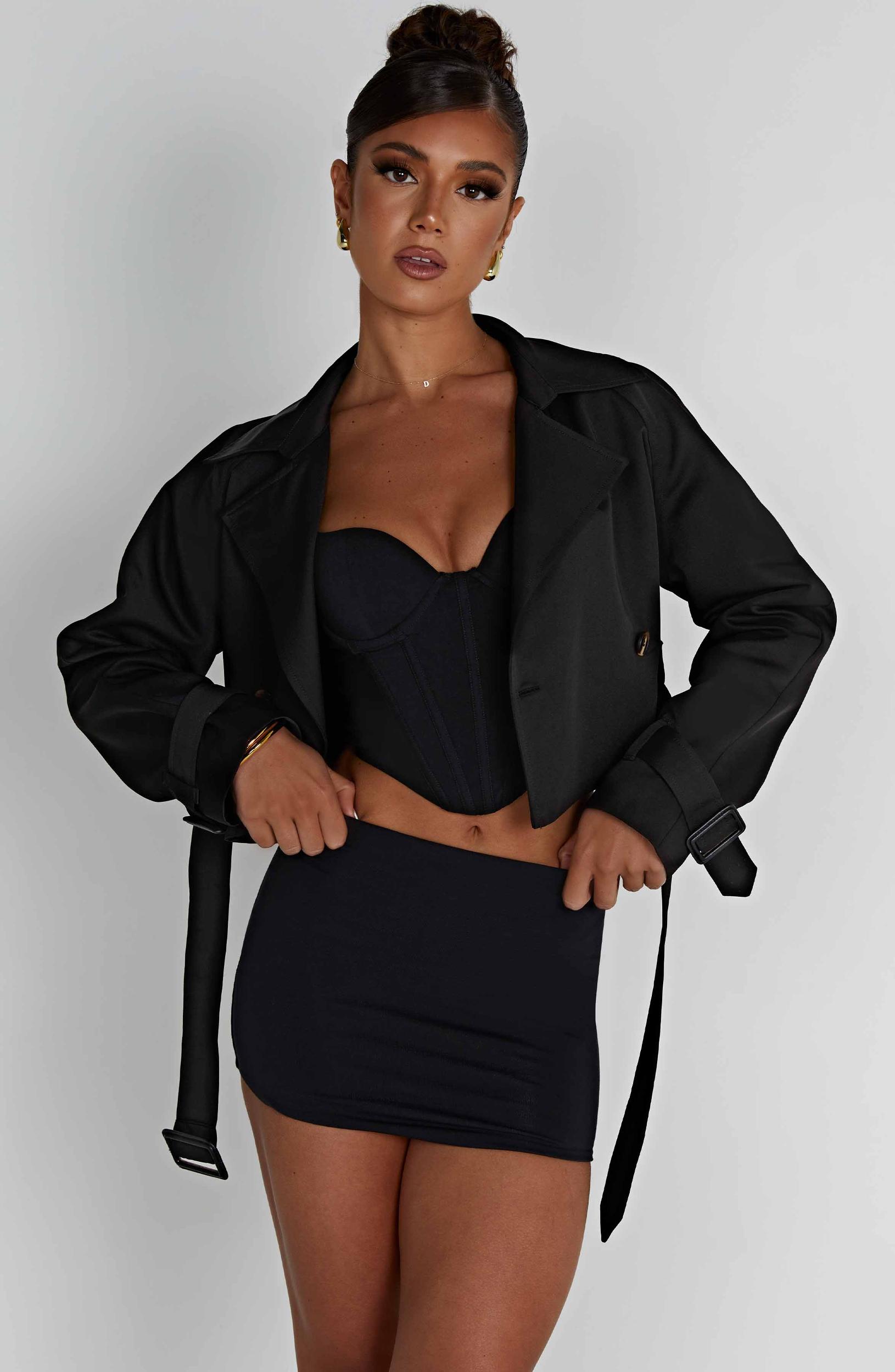 Caprice Cropped Trench Coat - Black Product Image