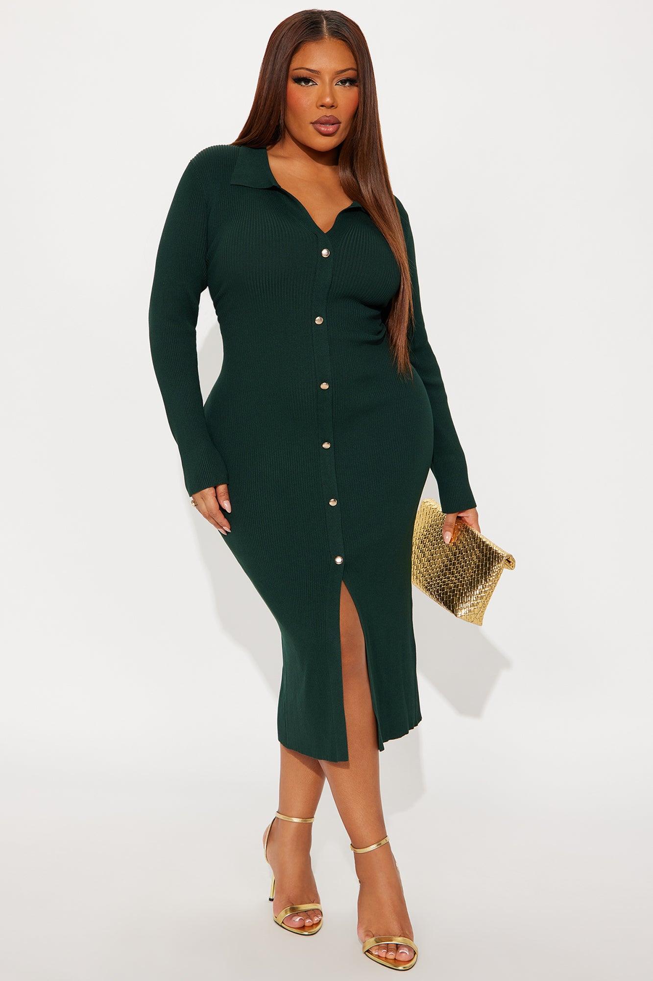 Jada Long Sleeve Ribbed Midi Dress - Hunter Female Product Image