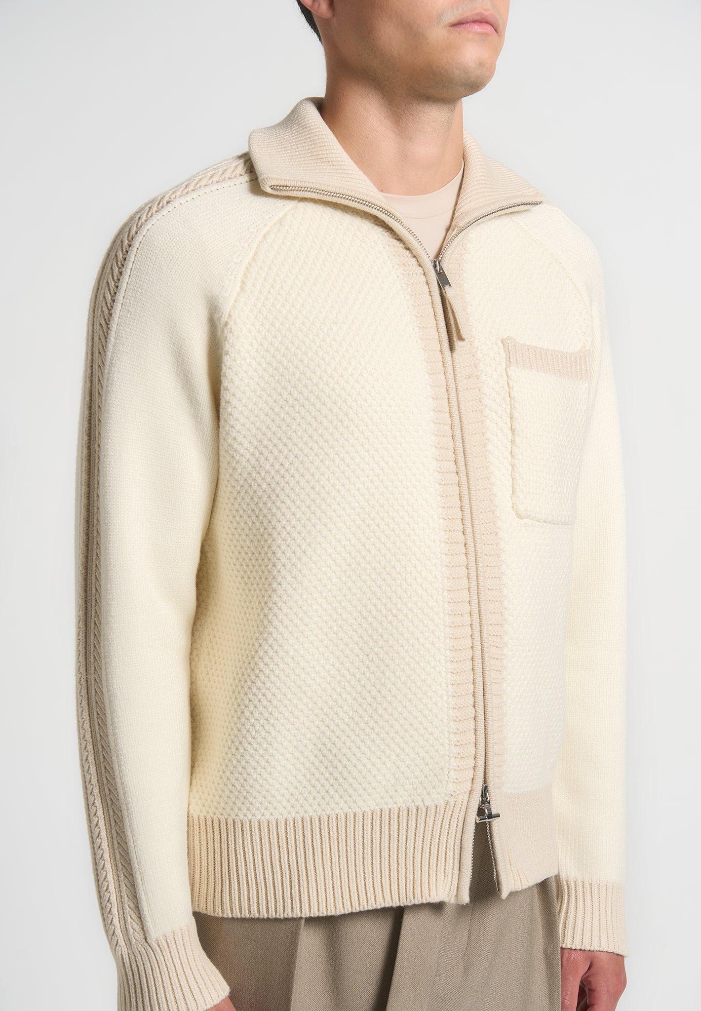 René - Colour Block Zip Through Cardigan - Cream Male Product Image