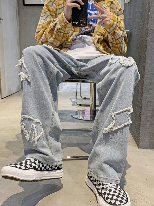 Men's Heart Patched Straight Leg Jeans Product Image