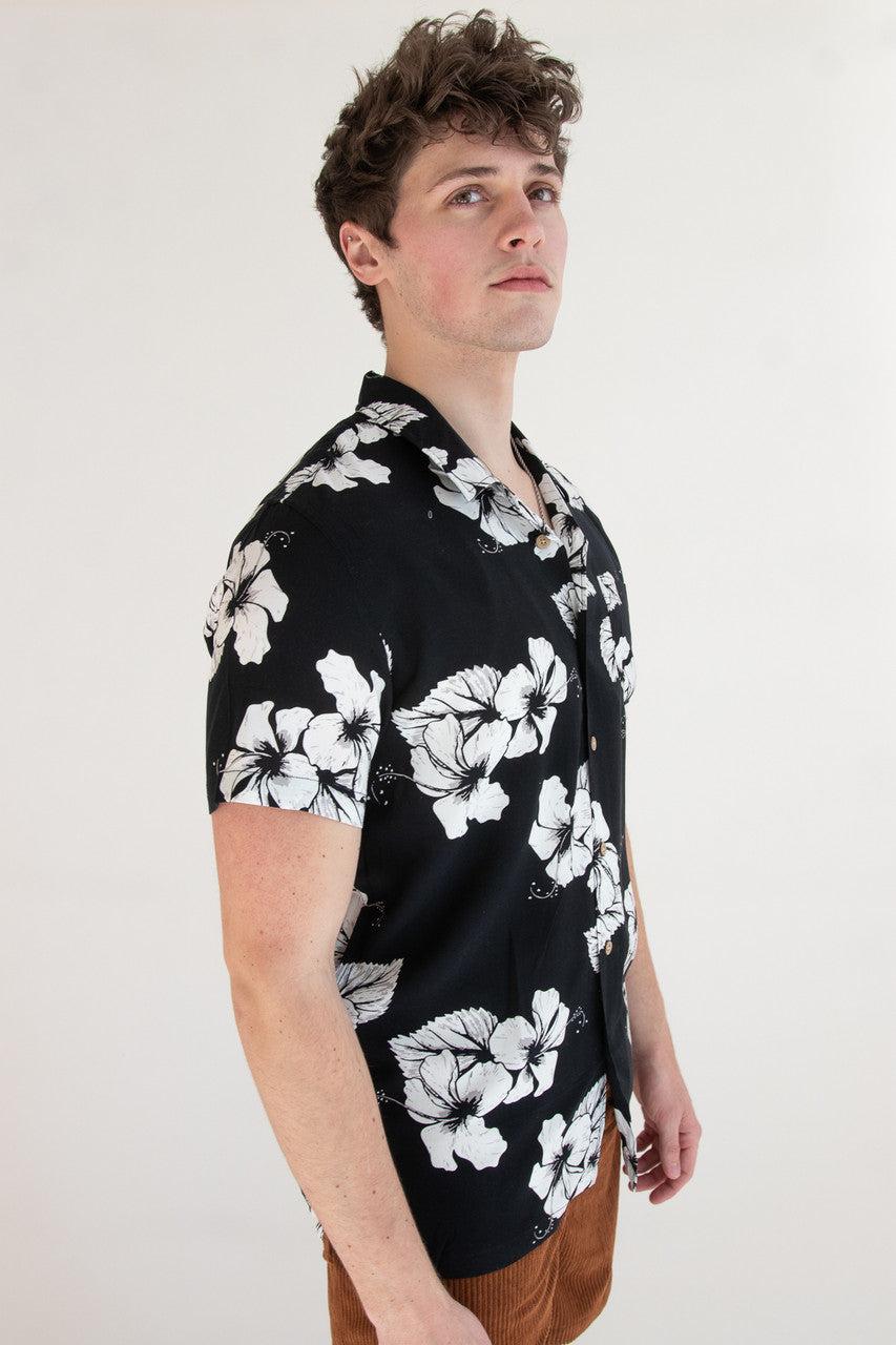 Hibiscus Black & White Hawaiian Shirt Product Image