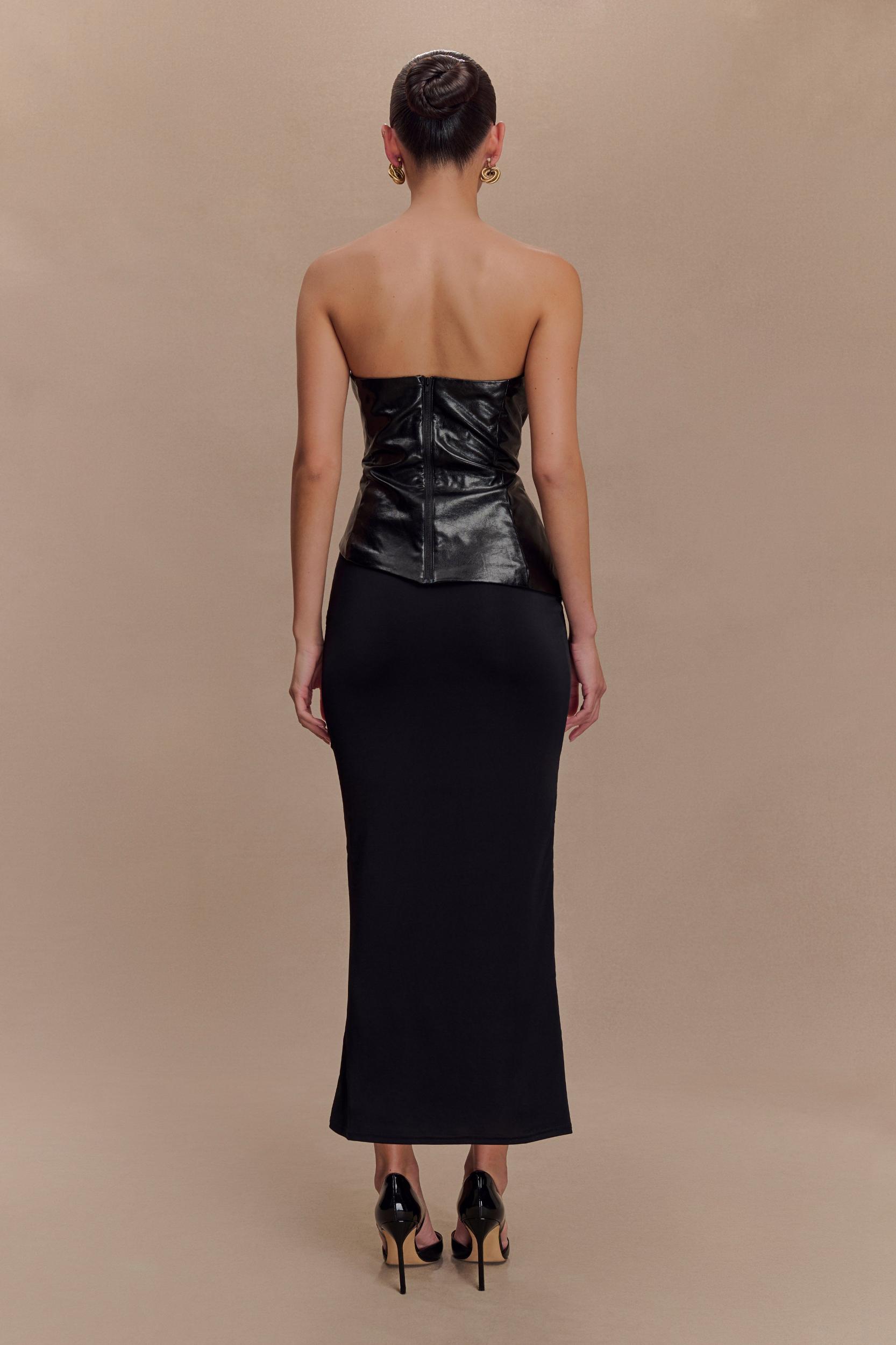 Allana Faux Leather Strapless Top - Black Product Image