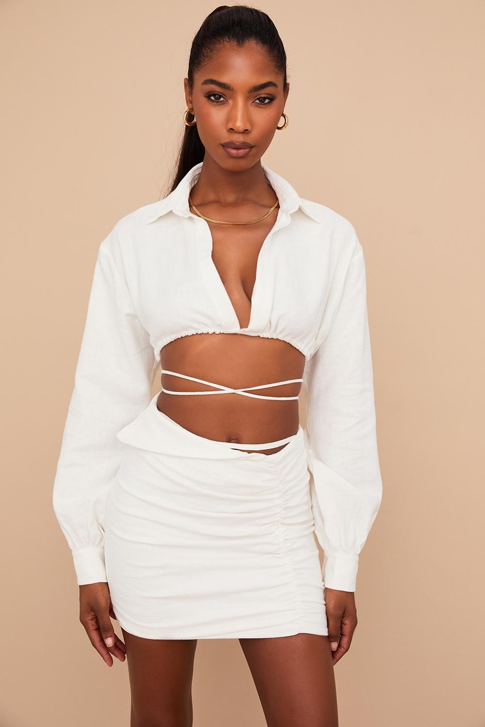 Iris  off white wrap around cropped shirt Product Image