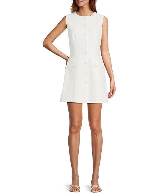 Antonio Melani Gianna Twill Round Neck Sleeveless Button Front Dress Product Image