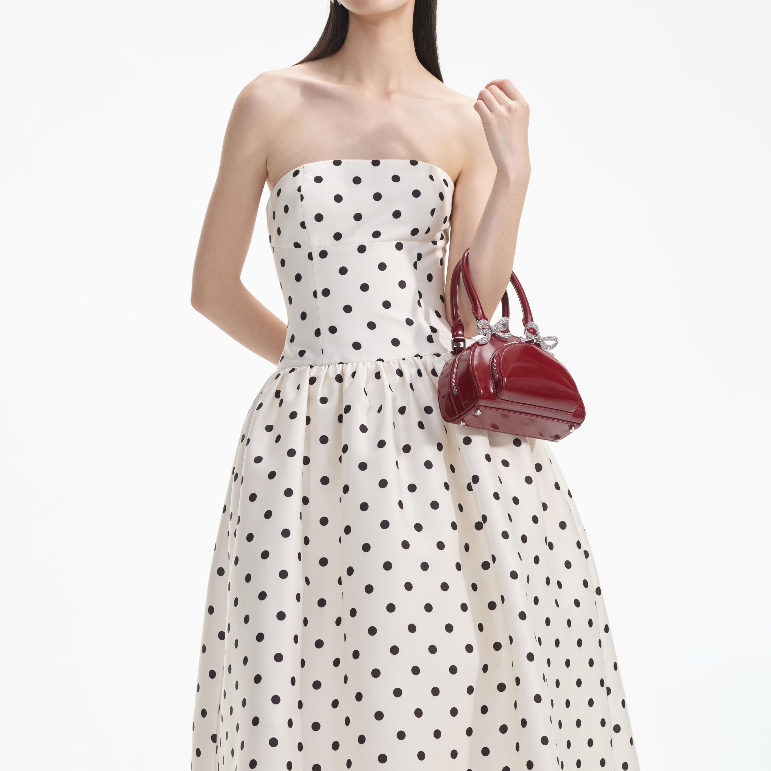 Cream Polka Dot Taffeta Midi Dress Product Image