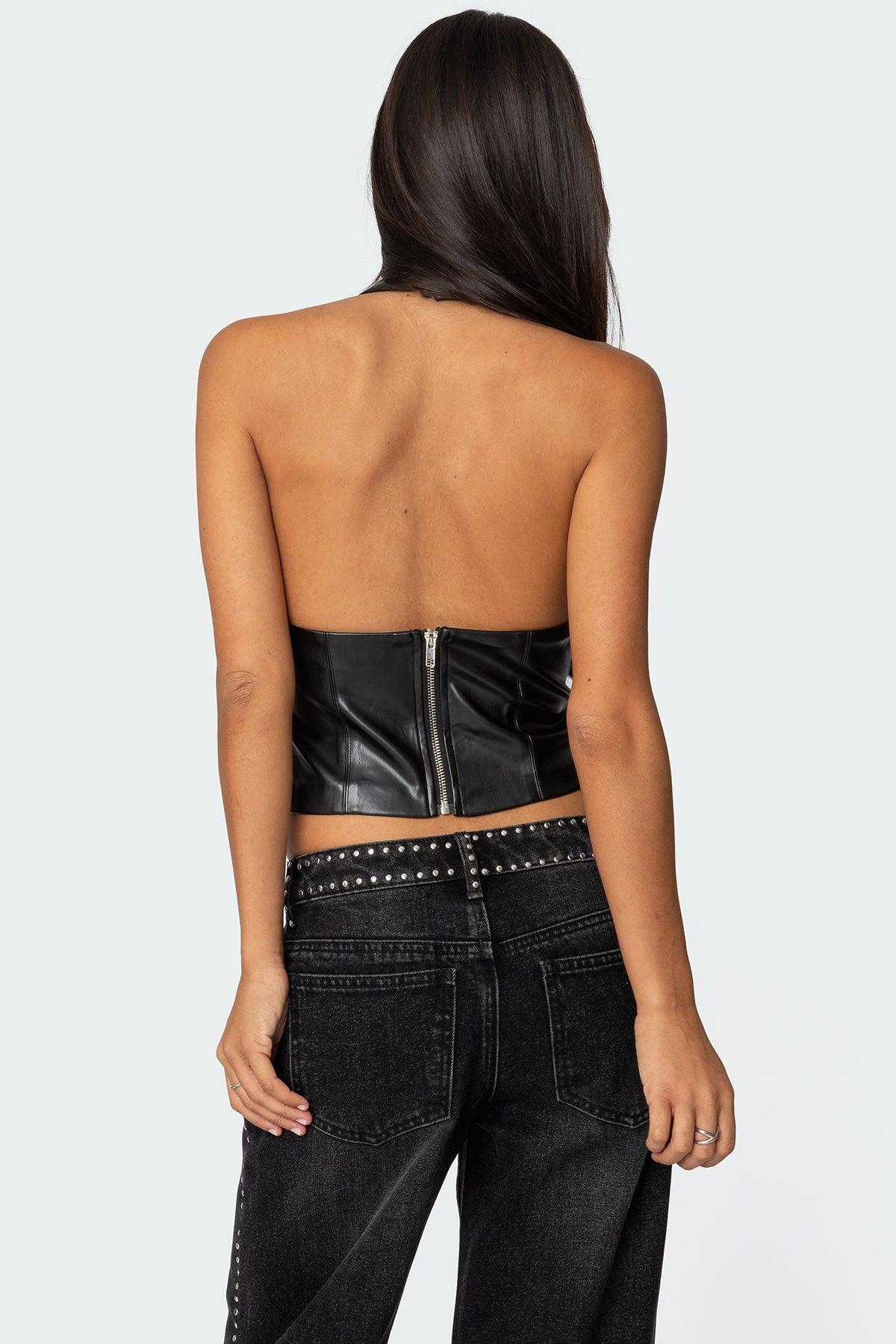 Tana Faux Leather Halter Top Product Image