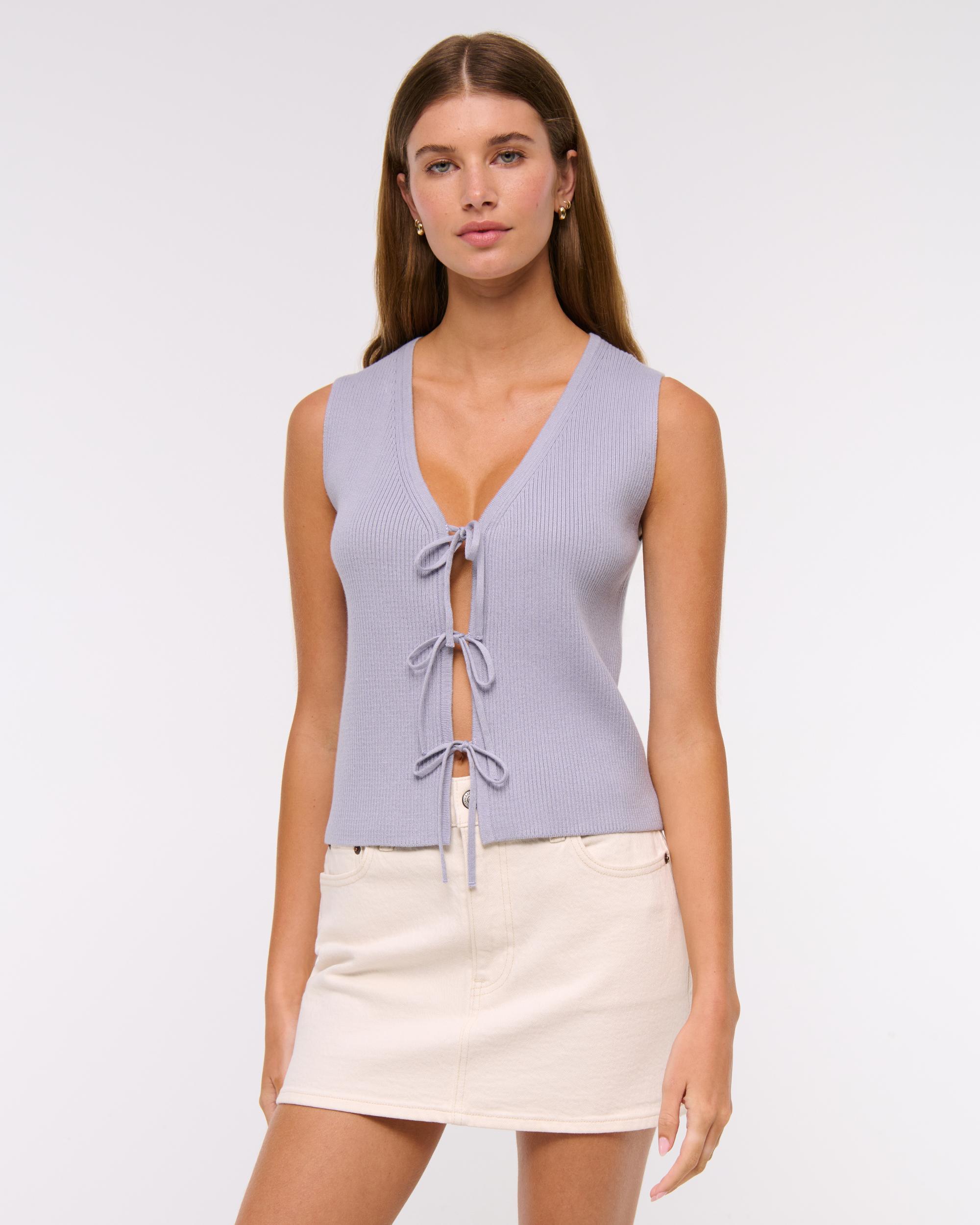 Tie-Front V-Neck Sweater Vest Product Image
