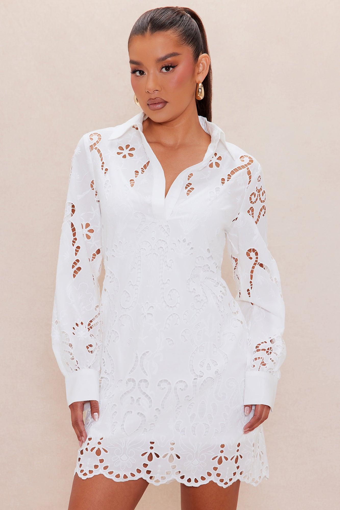 Gracie Embroidered Tunic Dress - White Female Product Image