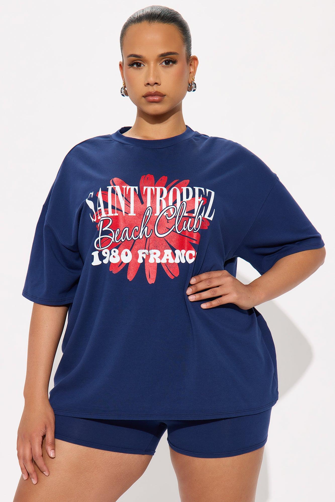 St. Tropez Beach Club Oversize  Short Set - Navy Female Product Image