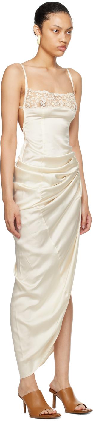 JACQUEMUS La Saudade Longue Brodee Draped Midi Dress In White Product Image