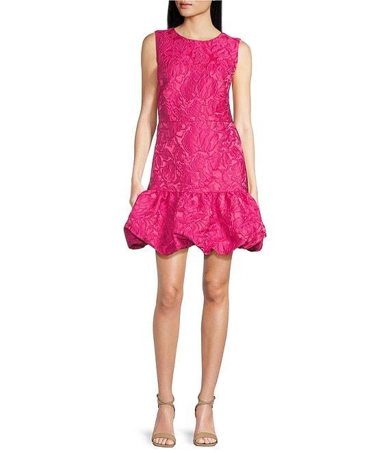 Trina Turk Chiara Sweet Heart Jacquard Round Neck Sleeveless Bubble Hem Dress Product Image