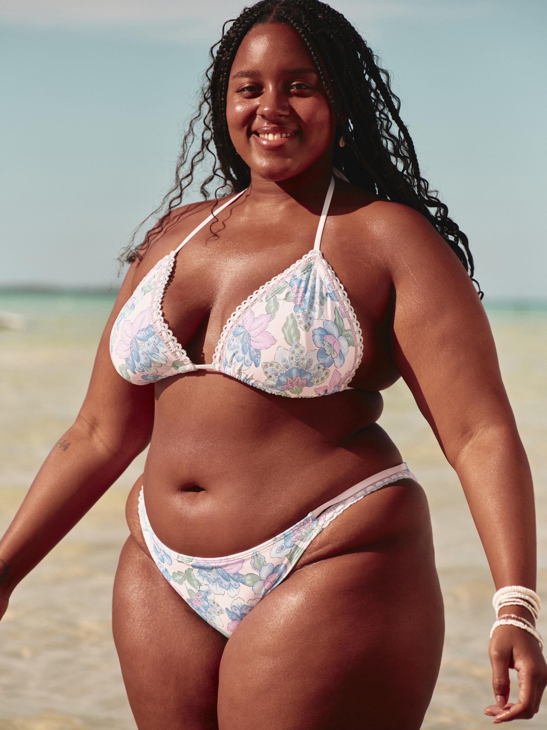 Crochet-Style Mixed Triangle Bikini Top Product Image